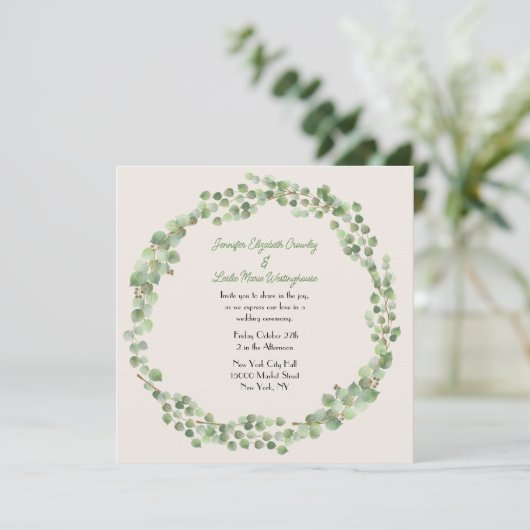 Invitation Mariage de couronne d'eucalyptus (Debout devant)