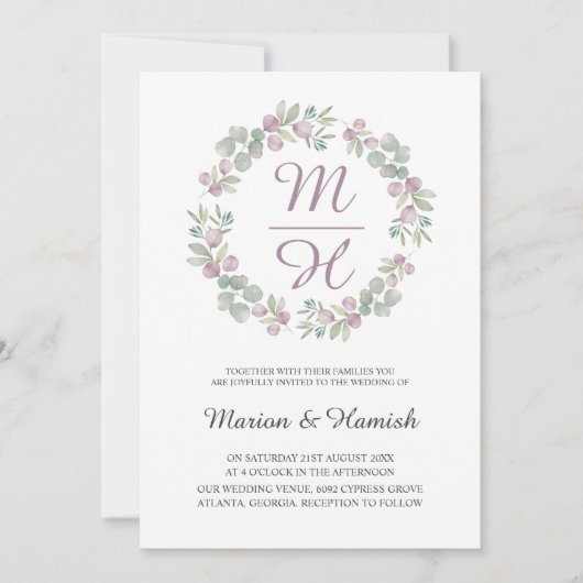 Invitation Mariage de couronne d'Eucalyptus moderne (Devant)