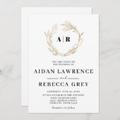 Invitation Mariage de couronne d'or de monogramme (Devant / Derrière)