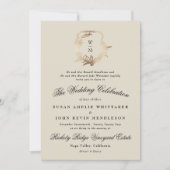 Invitation Mariage de couronne d'or de monogramme noir et crè (Devant)