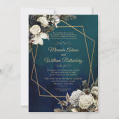 Invitation Mariage de couronne d'or floral romantique (Devant)