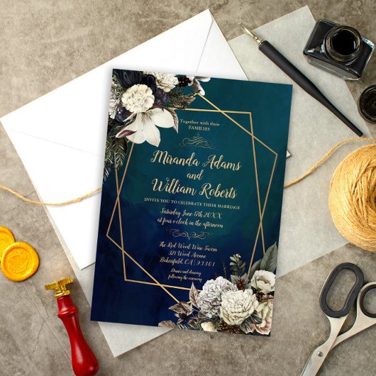 Invitation Mariage de couronne d'or romantique moderne
