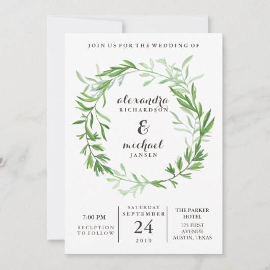 Invitation Mariage de couronne Feuille vert (Devant)