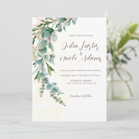 Invitation Mariage de couronne Feuille vert Eucalyptus Botani (Debout devant)