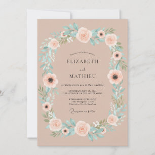 Invitation Mariage de Couronne Fleurie Rose Pêche