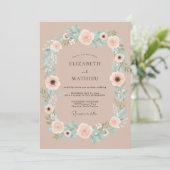 Invitation Mariage de Couronne Fleurie Rose Pêche (Debout devant)
