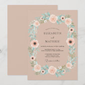 Invitation Mariage de Couronne Fleurie Rose Pêche (Devant / Derrière)
