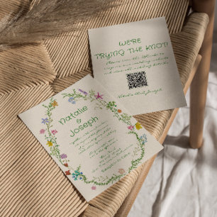 Invitation Mariage de couronne florale colorée tirée à la mai