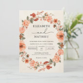 Invitation Mariage de couronne florale de corail (Debout devant)