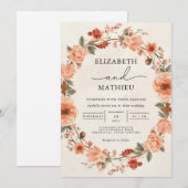 Invitation Mariage de couronne florale de corail (Devant / Derrière)