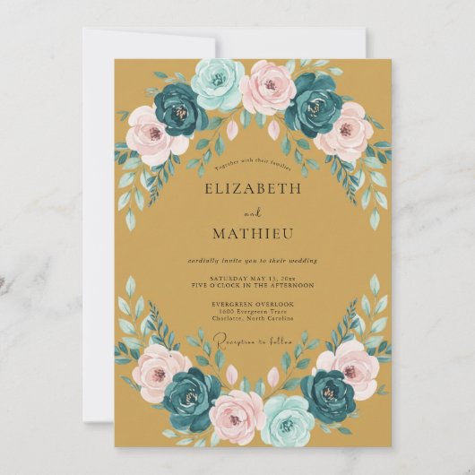 Invitation Mariage de Couronne Florale Éthérée Ocre (Devant)