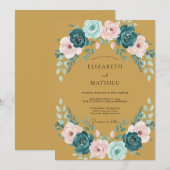 Invitation Mariage de Couronne Florale Éthérée Ocre (Devant / Derrière)