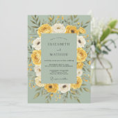 Invitation Mariage de Couronne Florale Jaune Doré (Debout devant)