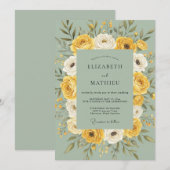Invitation Mariage de Couronne Florale Jaune Doré (Devant / Derrière)