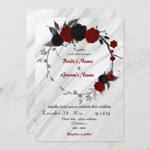 Invitation mariage de couronne florale rouge et noire