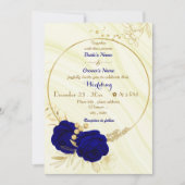 Invitation mariage de couronne or fleurs bleu royal (Devant)