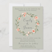 Invitation Mariage de couronne rose vert, romantique (Devant)