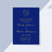 Invitation Mariage de couronne Royal Blue et Gold Monogram