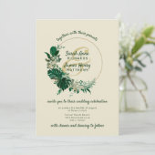 Invitation Mariage de couronnes circulaires vert moderne à fe (Debout devant)