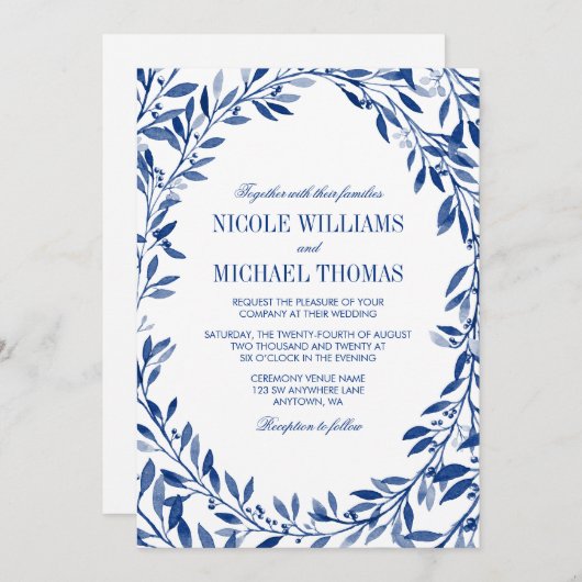 Invitation Mariage de couronnes de Laurel Watercolor (Devant / Derrière)