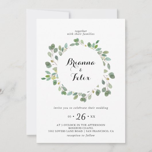 Invitation Mariage de couronnes Eucalyptus géométrique (Devant)