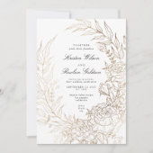 Invitation Mariage de couronnes florales blanc et or haut de  (Devant)