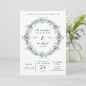 Invitation Mariage de couronnes florales bleues et violettes (Debout devant)