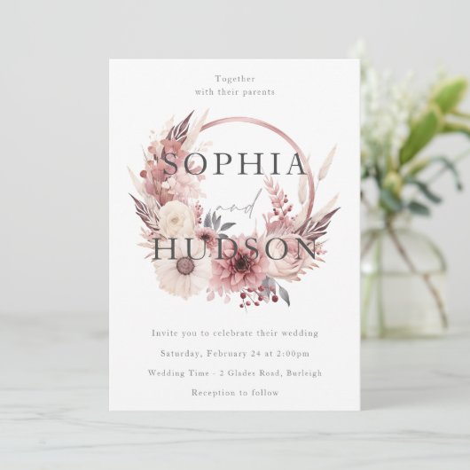 Invitation Mariage de couronnes florales Boho moderne (Debout devant)