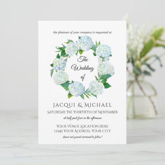 Invitation Mariage de couronnes florales d'Hydrangée rustique (Debout devant)