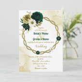 Invitation Mariage de couronnes florales en ivoire vert émera (Debout devant)