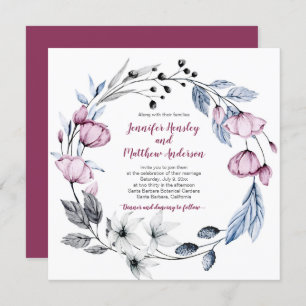 Invitation Mariage de couronnes florales rose et bleu 