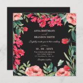 Invitation Mariage de couronnes florales rouge noir (Devant / Derrière)