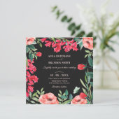 Invitation Mariage de couronnes florales rouge noir (Debout devant)