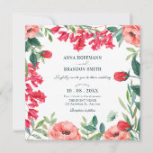 Invitation Mariage de couronnes florales rouges (Devant)