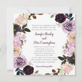Invitation Mariage de couronnes florales violet rose (Devant)