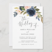 Invitation Mariage de couronnes fluides couleur marine (Devant)