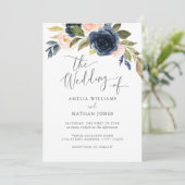 Invitation Mariage de couronnes fluides couleur marine (Debout devant)