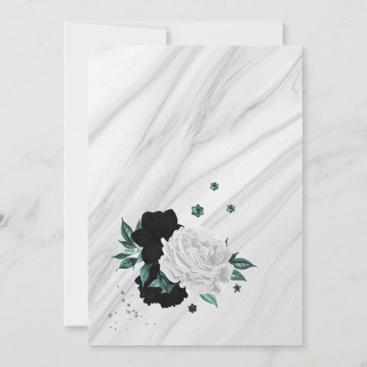 Invitation mariage de couronnes turquoise bleu blanc et noir (Dos)