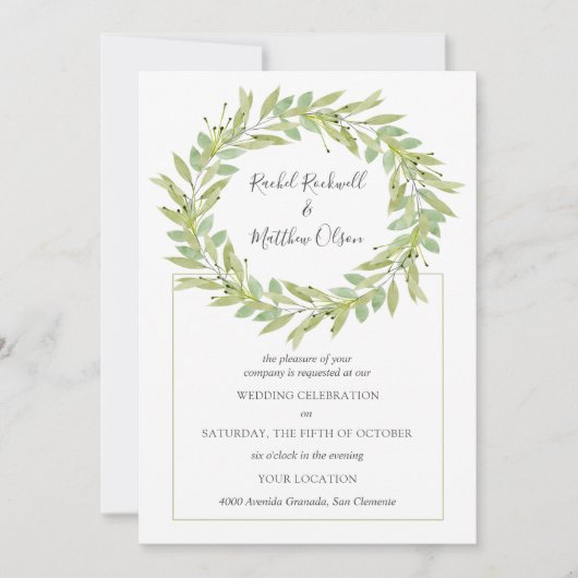 Invitation Mariage de couronnes vertes (Devant)