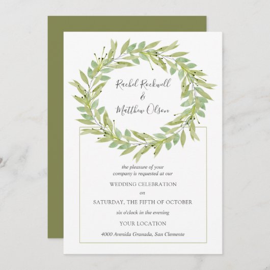 Invitation Mariage de couronnes vertes (Devant / Derrière)