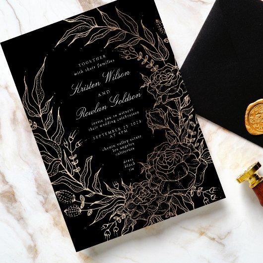 Invitation Mariage de courroie de fleurs d'or à édition Premi