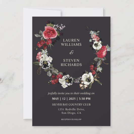 Invitation Mariage de courroie Moody Black Roses (Devant)