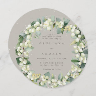 Invitation Mariage de courroie ronde Greige Snowberry+Eucalyp