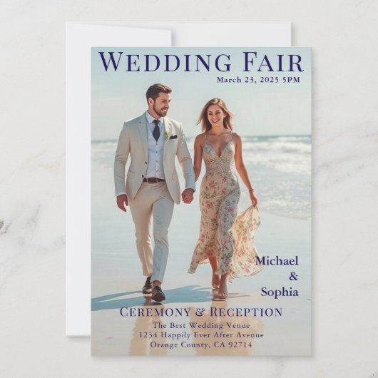 Invitation Mariage de couverture de magazine sur la plage (Devant)