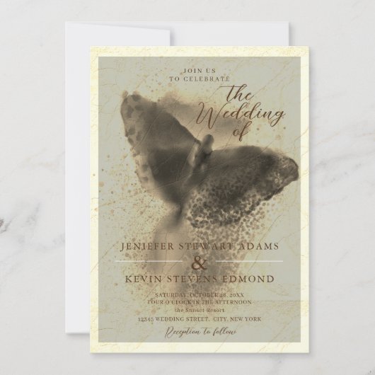 Invitation Mariage de couverture photo Papillon doré de luxe (Devant)