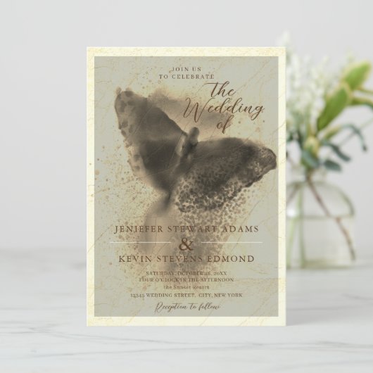 Invitation Mariage de couverture photo Papillon doré de luxe (Debout devant)