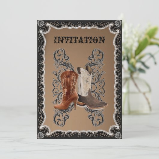 Invitation Mariage de cow-boy de campagne occidentale rustiqu (Debout devant)