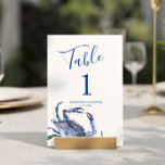 Invitation Mariage de crabe bleu côtier Numéro de tableau<br><div class="desc">Conçu pour se coordonner avec la suite de papeterie mariage de crabe côtier bleu Do Tell A Belle, ce numéro de table à thème de plage comporte une réplique de mon crabe d'aquarelle d'origine dans les tons bleus avec votre numéro de table, les noms et la date du mariage. Parfait...</div>