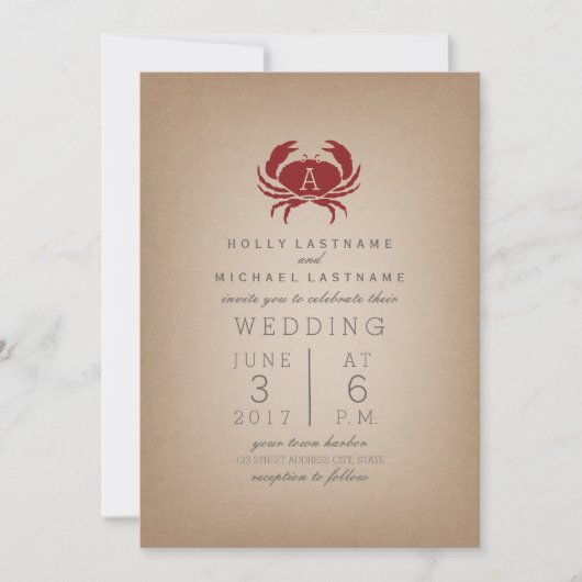 Invitation Mariage de crabe de monogramme inspiré par le Stoc (Devant)