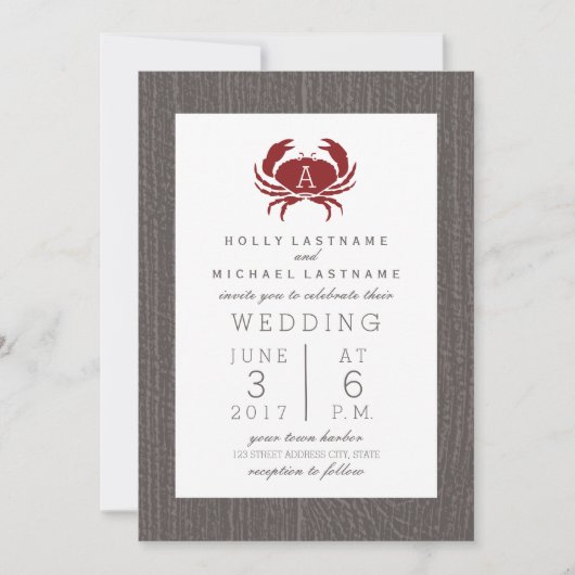Invitation Mariage de crabe de monogramme rustique (Devant)